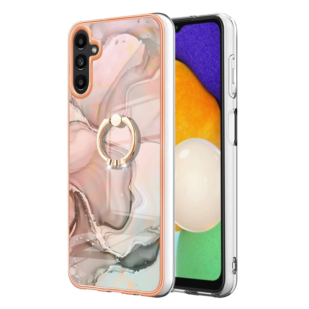YB IMD Series-17 Style-E For Samsung Galaxy A55 5G Case 2.0mm TPU Marble Phone Cover with Ring Holder - Pink YB IMD Series-17 Style-E For Samsung Galaxy A55 5G Case 2.0mm TPU Marble Phone Cover with Ring Holder - Pink